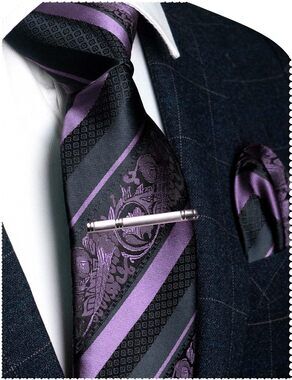 2426 Lavender Floral Tie, Silk Necktie and Pocket Square Hankerchef Tie